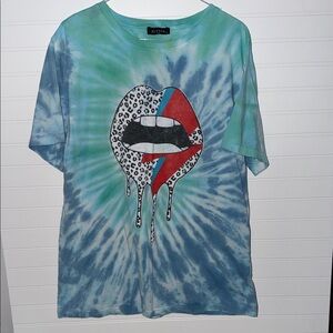 Zutter Tie Dye Graphic Tee Drip Lips Lightning Bolt Boho Trendy Size L